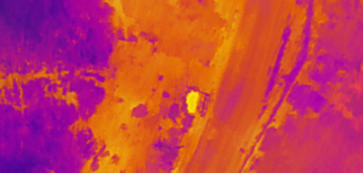 Thermal aerial image of the same corridor showing contrasting colour patterns