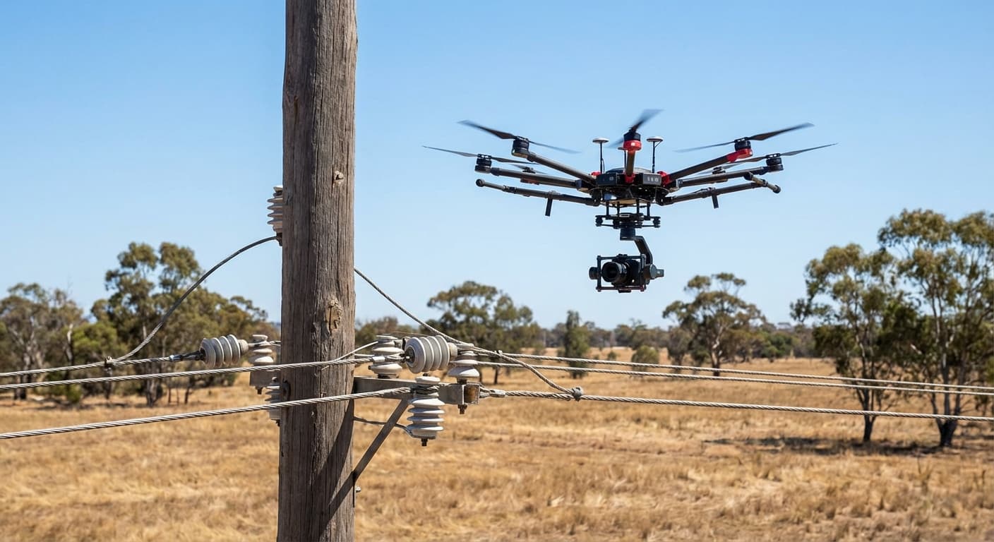 Drone conducting a BVLOS inspection of powerline infrastructure