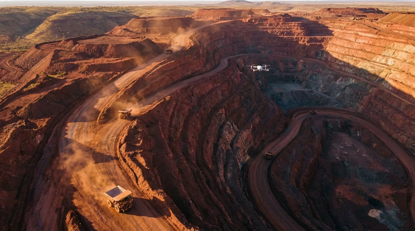 Aerial view of an open-cut mine in the Australian outback