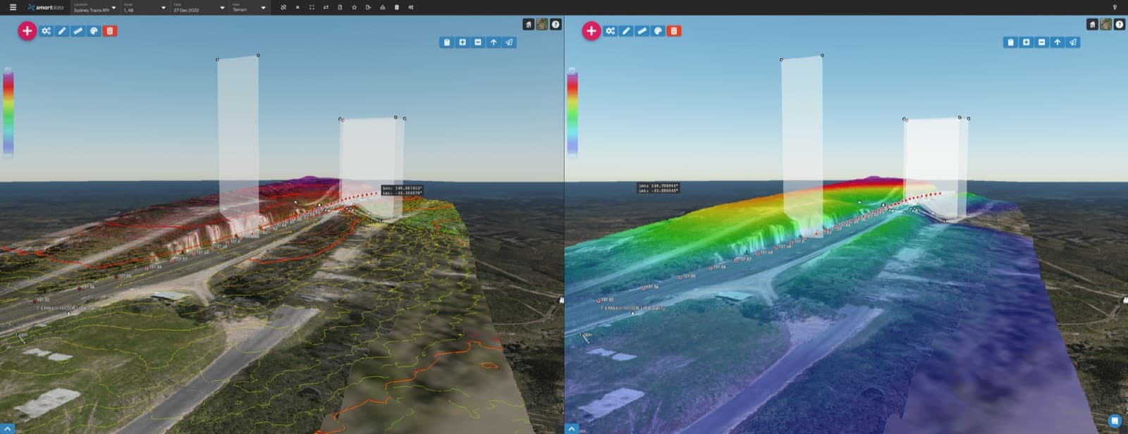 SmartData 3D survey model with elevation colour mapping