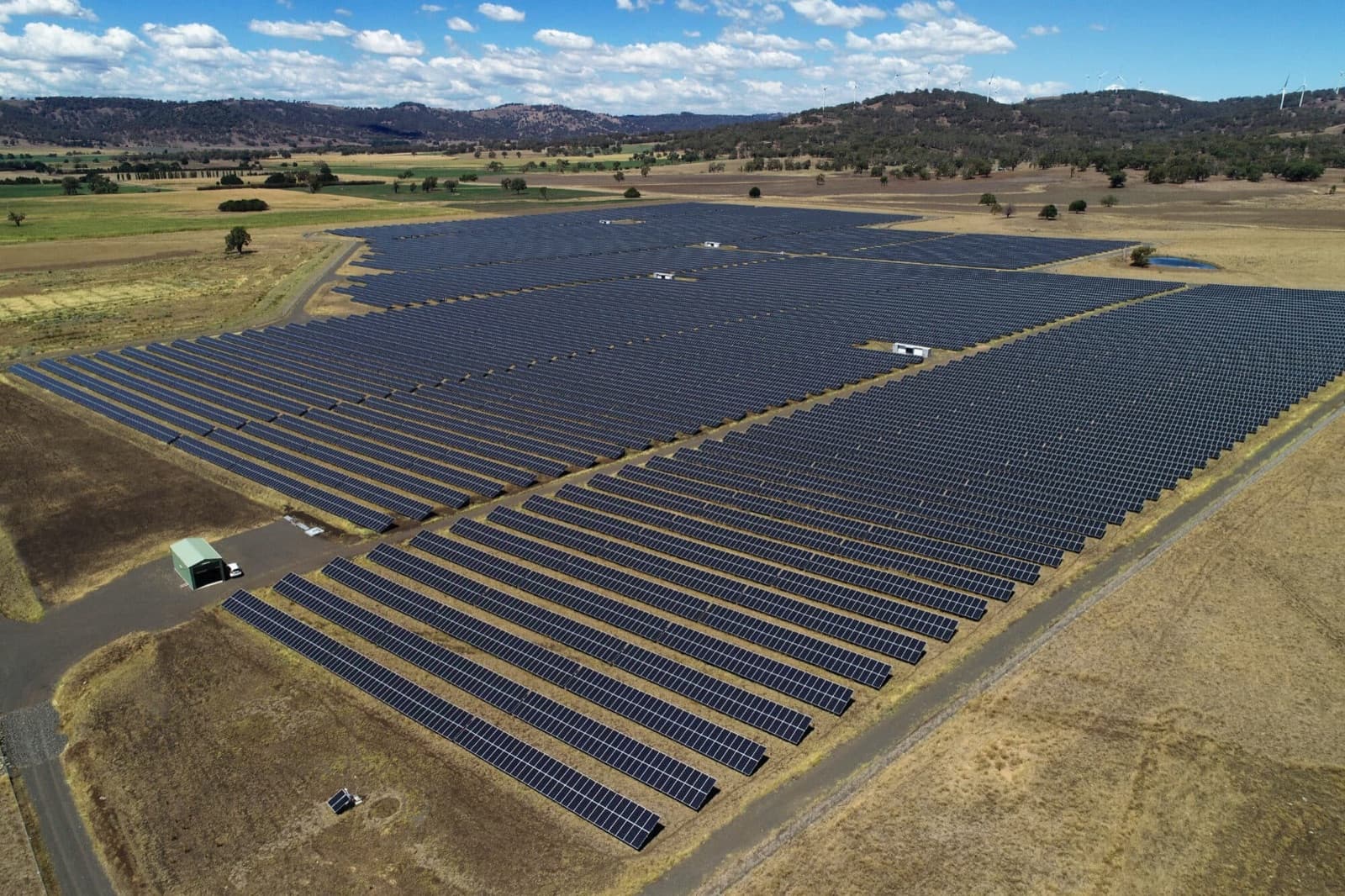 Aerial view of a solar farm captured by drone