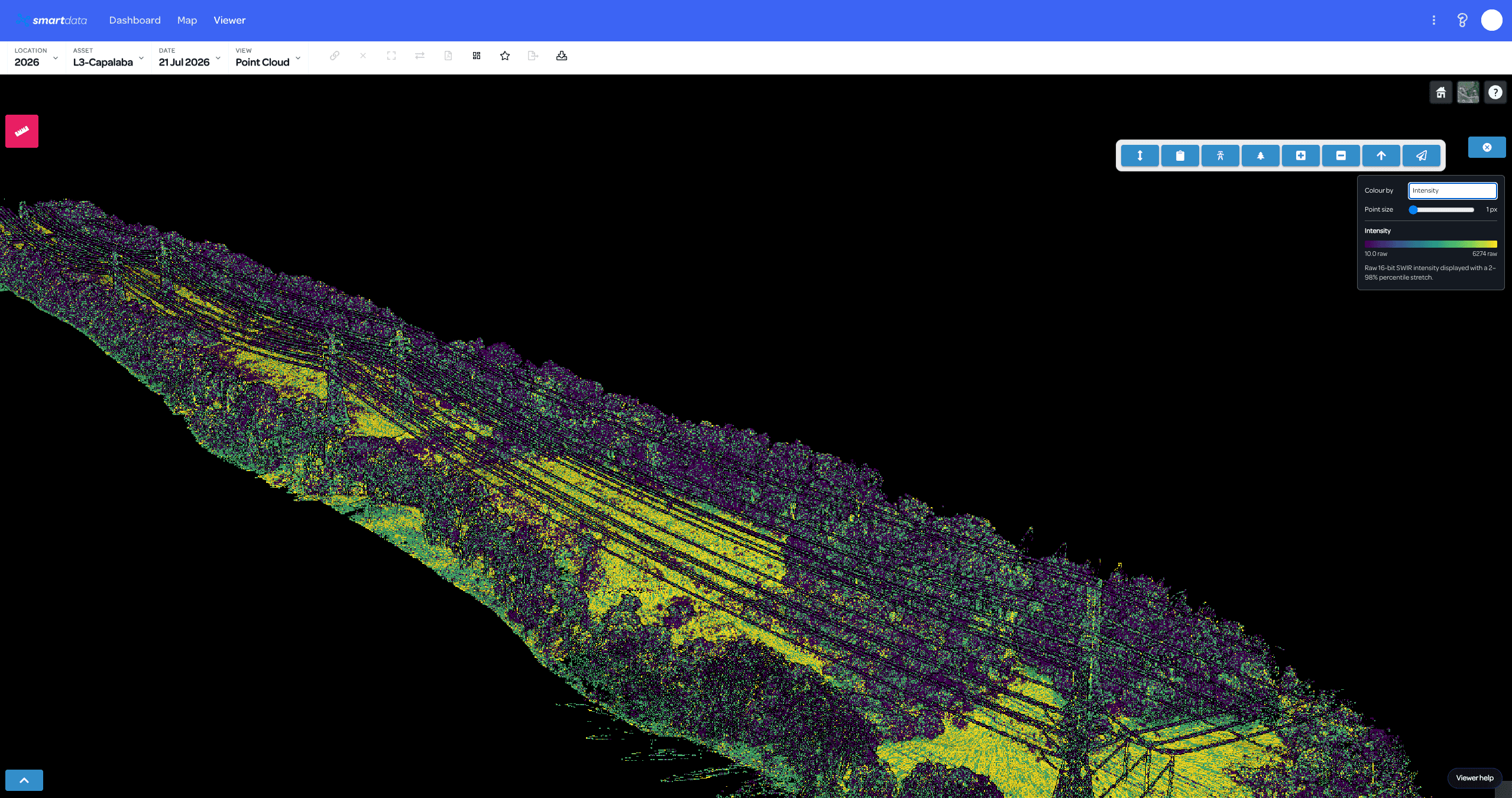 DJI L3 corridor point cloud displayed by LiDAR intensity