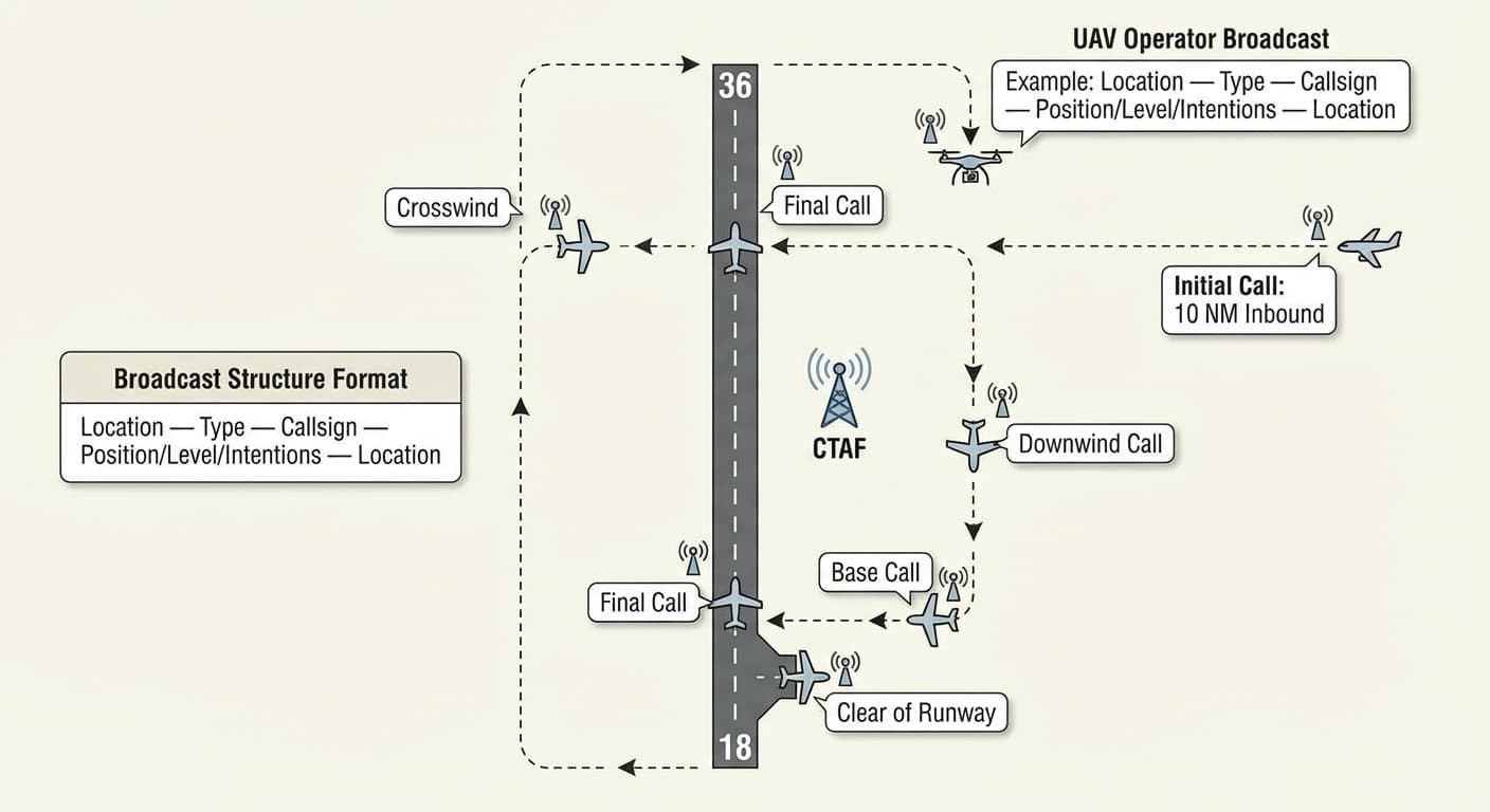 CTAF broadcast diagram for aeronautical radio