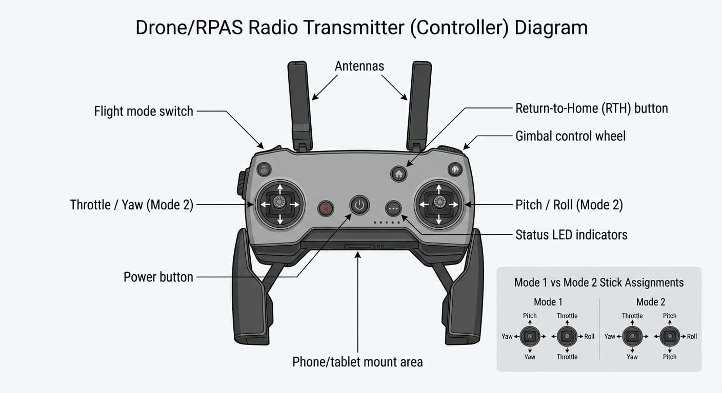 Remote pilot transmitter controls diagram