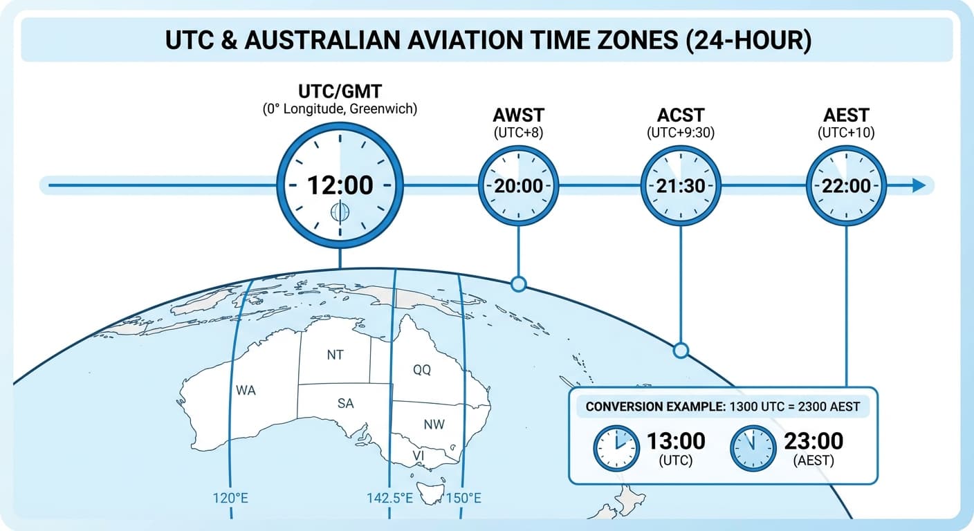 UTC conversion diagram showing Australian standard time zones