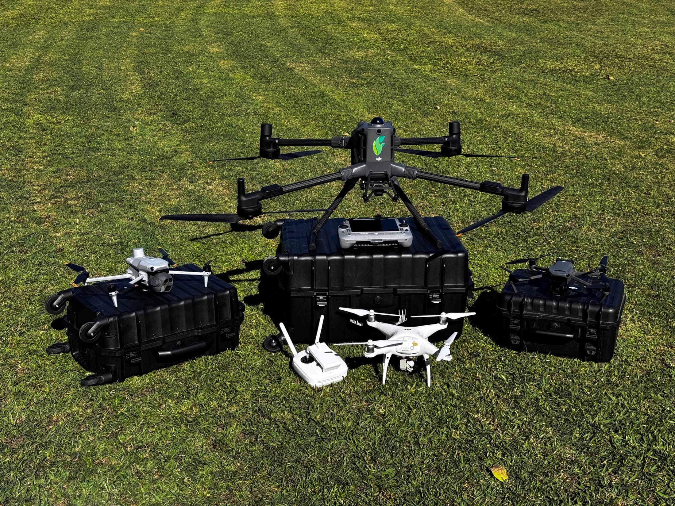 National Drones professional training aircraft fleet arranged outdoors
