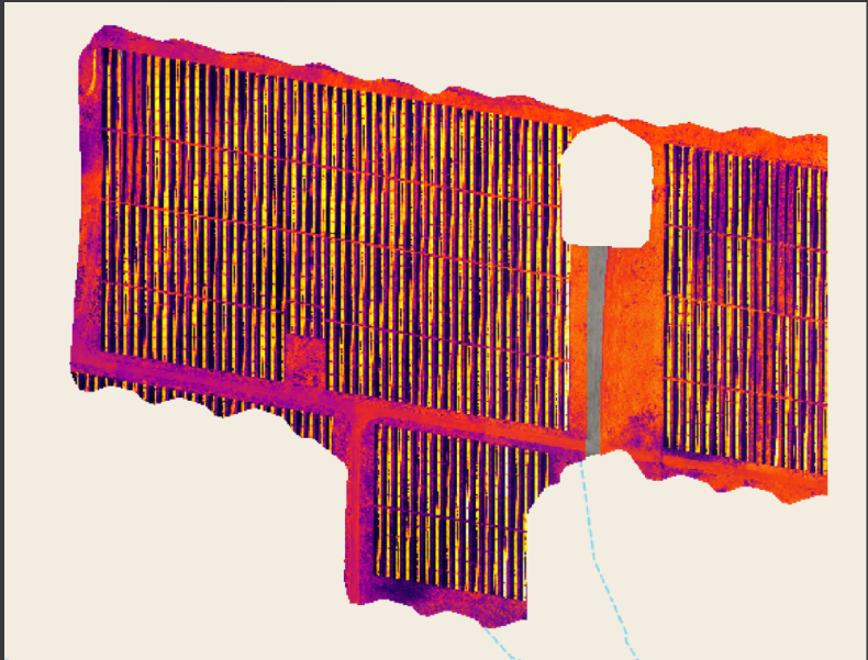 Thermal orthomosaic of solar arrays at New England Solar Farm